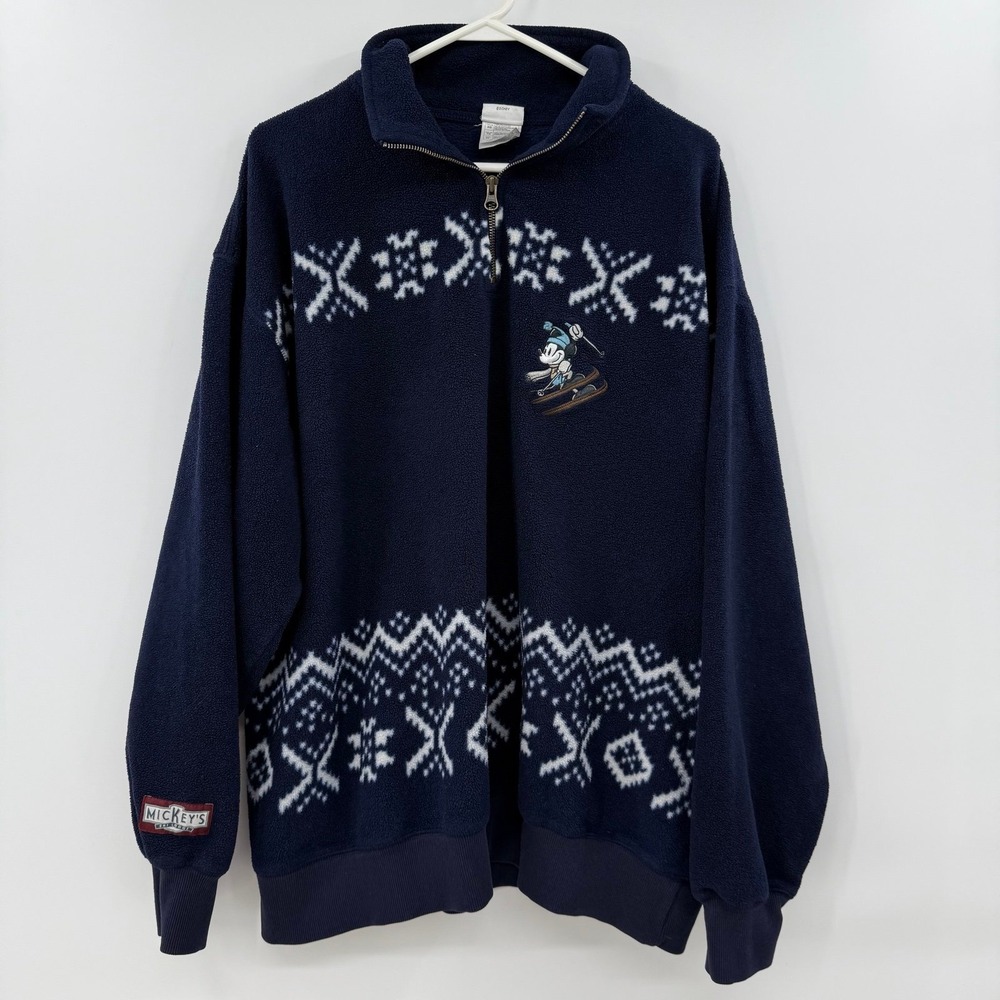 Mickey's Ski Lodge Fleece Pullover Jacket Extra Large Blue Top Disney Store XL